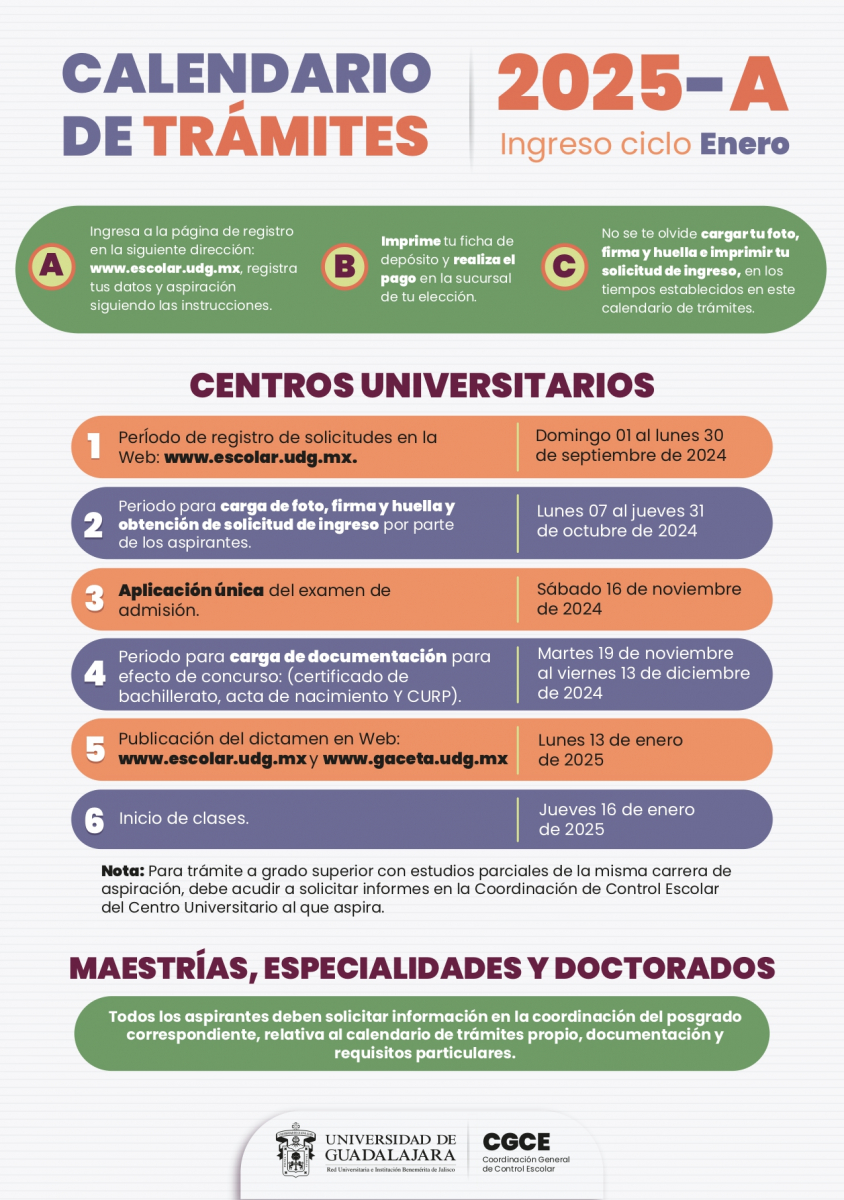 Calendario de trámites 2025A Coordinación General de Control Escolar